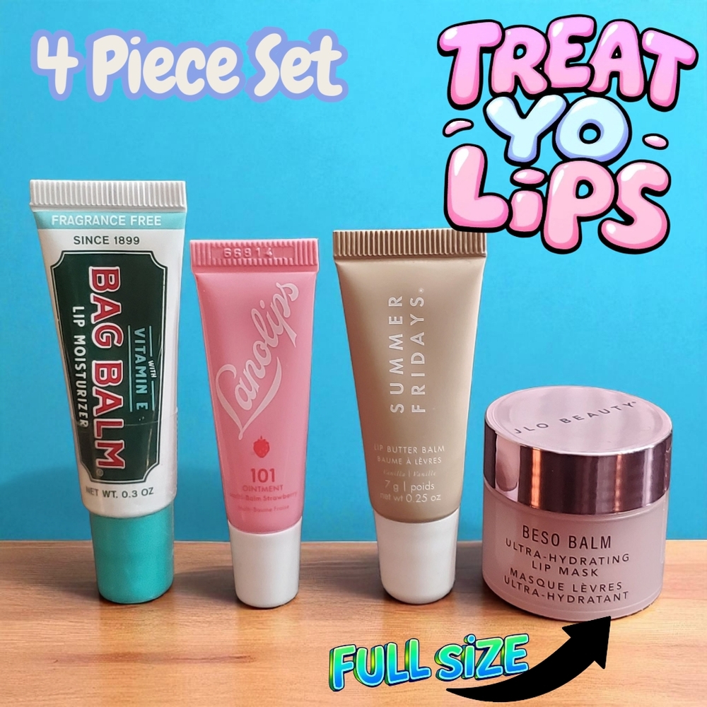 Summer Fridays Vanilla Butter Balm, Lanolips Strawberry & Bag Balm, J-lo BESOS